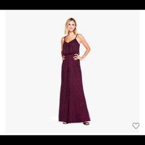 Adrianna Papell- PETITE ART DECO BEADED BLOUSON GOWN IN CASSIS